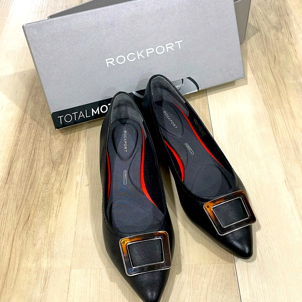 Rockport Total Motion Black Leather Flats Size 6.5 Euro 37